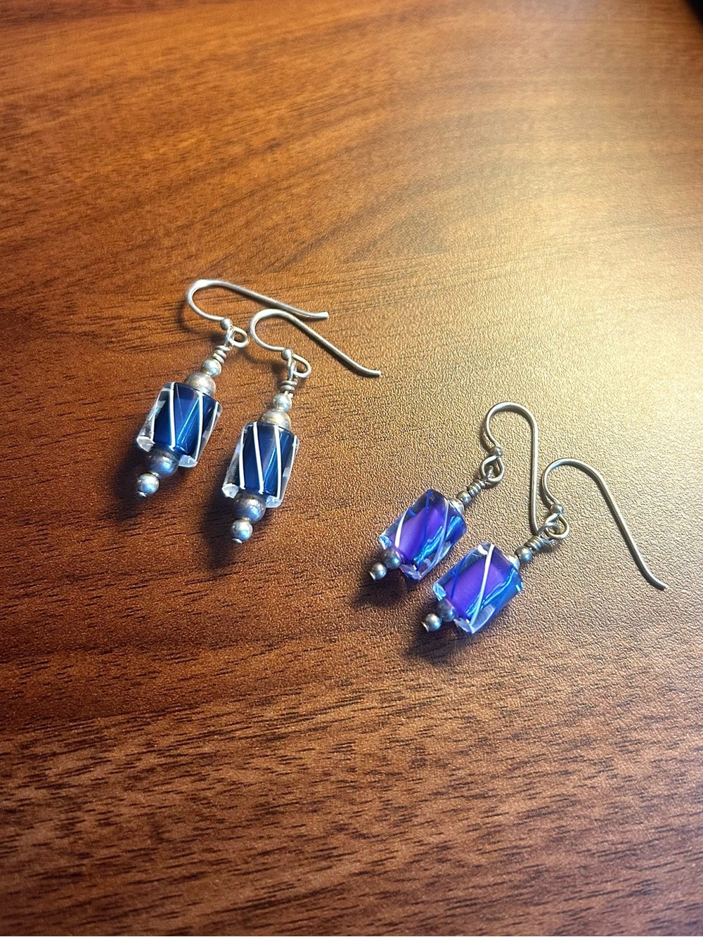 Handmade Blue-Purple Glass Bead Drop Earrings Bundle